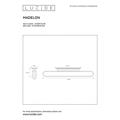 kinkiecik.pl Kinkiet MADELON LED 1x9W 2700K IP44 Black 04209/12/30 Lucide